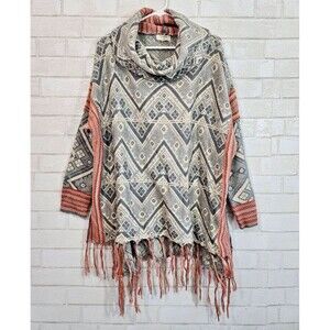 Umgee Knit Cowl Neck Sweater Womens S/M Pullover Aztec Top